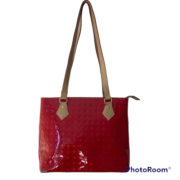 Arcadia Bags Arcadia Patent Leather Red Logo Tote Bag Poshmark